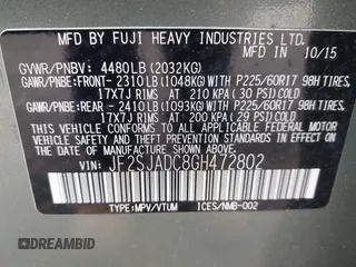 2016 Subaru Forester Premium with VIN JF2SJADC8GH472802, listed as a IAAI auction lot 42302456 with 51,165 mi miles and . Bid and sale history available at DreamBid. Image 9.
