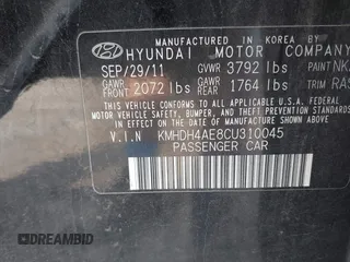 2012 Hyundai Elantra Limited with VIN KMHDH4AE8CU310045, listed as a IAAI auction lot 42498504 with 50,422 mi miles and . Bid and sale history available at DreamBid. Image 9.
