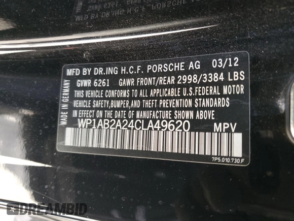 2012 Porsche Cayenne S z VIN WP1AB2A24CLA49620, wystawiony jako Copart lot #51384715 z przebiegiem Nie podano mil oraz Szkoda całkowita • Salvage title. Historia ofert i sprzedaży dostępna na DreamBid. Obrazek 15.