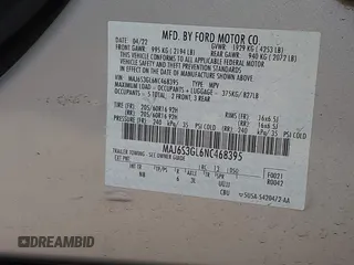 2022 Ford EcoSport SE z VIN MAJ6S3GL6NC468395, wystawiony jako IAAI lot #41804001 z przebiegiem 18 695 mil mil oraz . Historia ofert i sprzedaży dostępna na DreamBid. Obrazek 9.