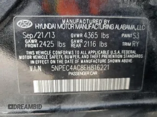 2014 Hyundai Sonata SE with VIN 5NPEC4AC8EH816221, listed as a Copart auction lot 44825285 with 128,043 mi miles and Salvage Title. Bid and sale history available at DreamBid. Image 12.