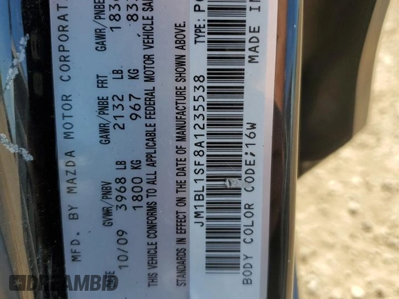 2010 Mazda 3 i Touring with VIN JM1BL1SF8A1235538, listed as a Copart auction lot 54721825 with 209,291 mi miles and Clean Title. Bid and sale history available at DreamBid. Image 12.