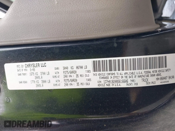 2008 Dodge 1500 SLT с VIN 1D7HA18208S616606, выставлен на аукционе IAAI как лот 42499860 с пробегом 191 900 миль миль и . История ставок и продаж доступна на DreamBid. Изображение 9.