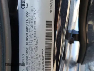 2017 Audi A6 Premium Plus with VIN WAUG8AFC5HN007620, listed as a Copart auction lot 72886802 with 107,851 mi miles. Bid and sale history available at carsss.com. Image 14.