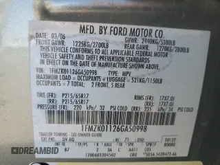 2006 Ford Freestyle SE z VIN 1FMZK01126GA50998, wystawiony jako Copart lot #58697065 z przebiegiem 203 698 mil mil oraz Czysty tytuł • Clean title. Historia ofert i sprzedaży dostępna na DreamBid. Obrazek 13.