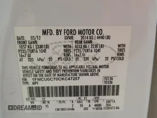 2012 Ford Escape XLS with VIN 1FMCU0C70CKC47257, listed as a Copart auction lot 61061255 with Not provided miles and Salvage title. Bid and sale history available at DreamBid. Image 13.