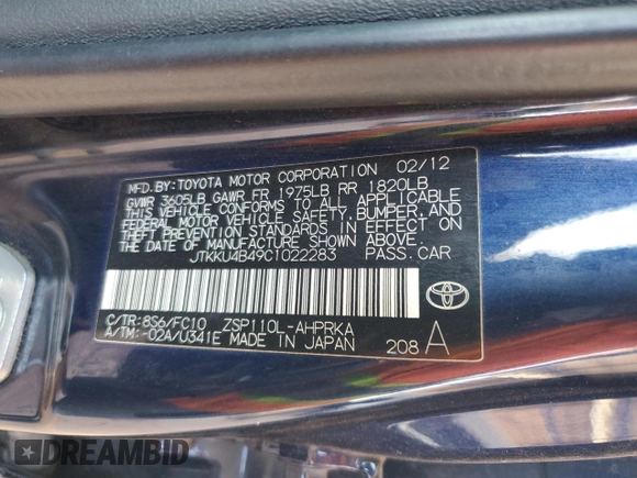 2012 Scion xD with VIN JTKKU4B49C1022283, listed as a Copart auction lot 61856605 with 199,236 mi miles and Salvage title. Bid and sale history available at DreamBid. Image 12.