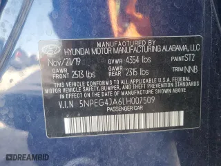 2020 Hyundai Sonata SE with VIN 5NPEG4JA6LH007509, listed as a Copart auction lot 48069405 with 95,001 mi miles and Salvage Title. Bid and sale history available at carsss.com. Image 13.