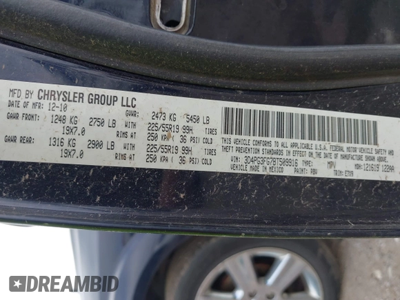 2011 Dodge Journey Crew with VIN 3D4PG3FG7BT509916, listed as a IAAI auction lot 42471405 with 125,400 mi miles and . Bid and sale history available at DreamBid. Image 9.