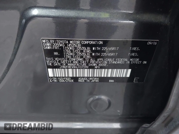 2017 Toyota RAV4 LE z VIN JTMZFREVXHJ107299, wystawiony jako IAAI lot #42422033 z przebiegiem 56 687 mil mil oraz . Historia ofert i sprzedaży dostępna na DreamBid. Obrazek 9.