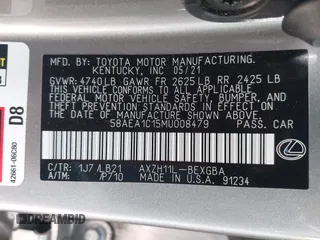 2021 Lexus ES 300h Luxury with VIN 58AEA1C15MU008479, listed as a IAAI auction lot 42638671 with 44,845 mi miles and . Bid and sale history available at DreamBid. Image 9.