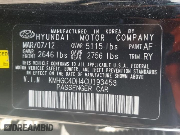 2012 Hyundai Genesis 5.0L R-Spec with VIN KMHGC4DH4CU193453, listed as a Copart auction lot 72356624 with 150,835 mi miles and Salvage Title. Bid and sale history available at carsss.com. Image 12.