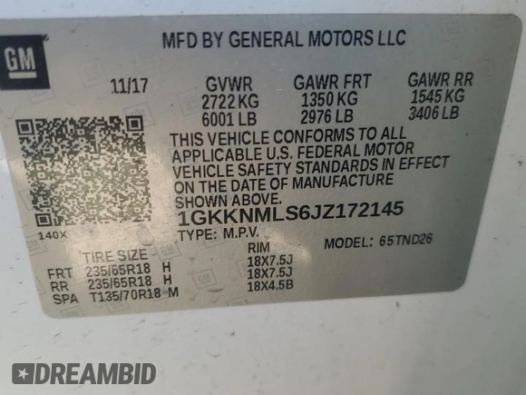 2018 GMC Acadia SLT with VIN 1GKKNMLS6JZ172145, listed as a Copart auction lot 46928845 with 130,950 mi miles and Salvage Title. Bid and sale history available at carsss.com. Image 13.