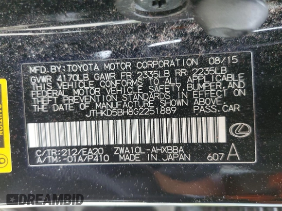 2016 Lexus CT 200h z VIN JTHKD5BH8G2251889, wystawiony jako Copart lot #55496554 z przebiegiem 176 774 mil mil oraz Szkody całkowita. Historia ofert i sprzedaży dostępna na DreamBid. Obrazek 13.