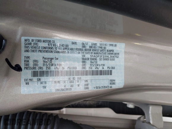 2017 Ford Focus SE with VIN 1FADP3F2XHL304752, listed as a IAAI auction lot 42492195 with 72,142 mi miles and . Bid and sale history available at DreamBid. Image 9.