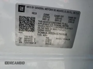 2019 Chevrolet Blazer RS with VIN 3GNKBJRS5KS700855, listed as a Copart auction lot 52548305 with 66,540 mi miles and Salvage title. Bid and sale history available at DreamBid. Image 12.