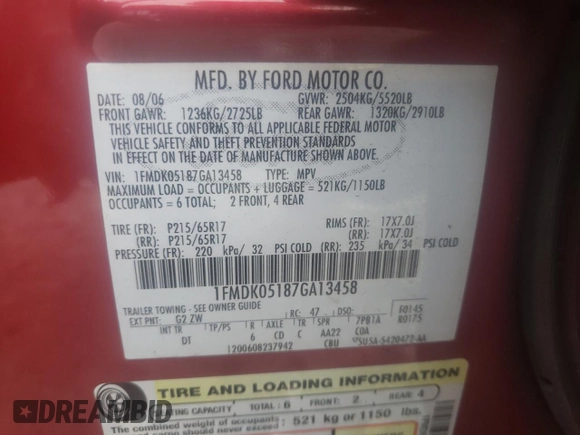 2007 Ford Freestyle SEL z VIN 1FMDK05187GA13458, wystawiony jako Copart lot #50725564 z przebiegiem 206 339 mil mil oraz Szkoda całkowita • Salvage title. Historia ofert i sprzedaży dostępna na DreamBid. Obrazek 13.