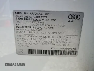 2016 Audi SQ5 Premium Plus with VIN WA1CCAFP6GA018709, listed as a Copart auction lot 66580885 with 101,899 mi miles and Salvage title. Bid and sale history available at DreamBid. Image 13.