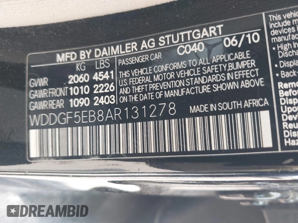 2010 Mercedes-Benz C 300 Sport with VIN WDDGF5EB8AR131278, listed as a IAAI auction lot 42435283 with 238,055 mi miles and . Bid and sale history available at DreamBid. Image 9.
