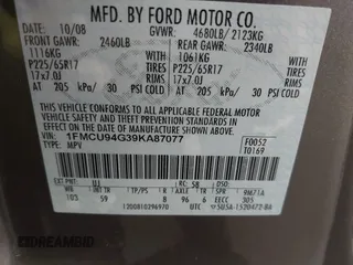 2009 Ford Escape Limited with VIN 1FMCU94G39KA87077, listed as a IAAI auction lot 42489357 with 192,533 mi miles and . Bid and sale history available at DreamBid. Image 9.
