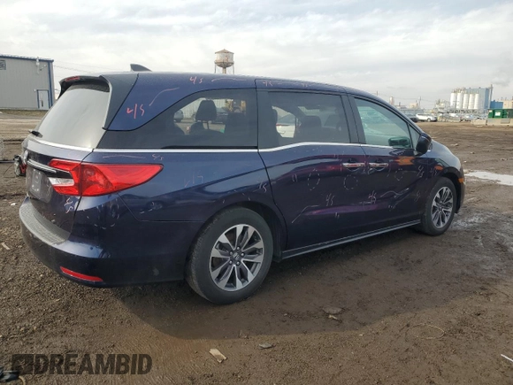 2022 Honda Odyssey EX-L with VIN 5FNRL6H71NB021161, listed as a Copart auction lot 47082215 with 63,510 mi miles and Salvage Title. Bid and sale history available at DreamBid. Image 3.