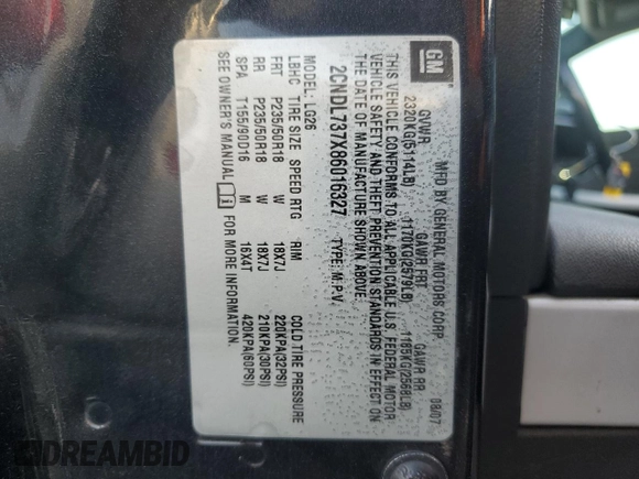 2008 Chevrolet Equinox Sport with VIN 2CNDL737X86016327, listed as a Copart auction lot 84679544 with 207,808 mi miles and Salvage Title. Bid and sale history available at carsss.com. Image 14.