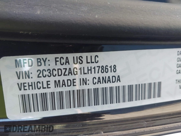 2020 Dodge Challenger SXT with VIN 2C3CDZAG1LH178618, listed as a IAAI auction lot 41654383 with 48,744 mi miles and . Bid and sale history available at DreamBid. Image 9.