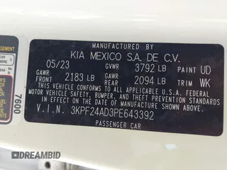 2023 Kia Forte LXS with VIN 3KPF24AD3PE643392, listed as a IAAI auction lot 40685879 with 62,445 mi miles. Bid and sale history available at carsss.com. Image 9.