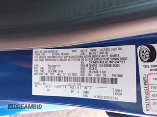 2018 Ford Fiesta SE with VIN 3FADP4BJ2JM124737, listed as a IAAI auction lot 41355279 with 95,470 mi miles. Bid and sale history available at carsss.com. Image 9.