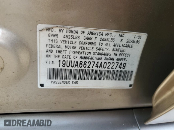 2004 Acura TL with VIN 19UUA66274A022749, listed as a Copart auction lot 48328425 with 164,501 mi miles and Non Repairable. Bid and sale history available at carsss.com. Image 13.