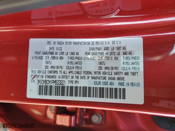 2023 Mazda CX-30 2.5 S Preferred Package with VIN 3MVDMBCM1PM503221, listed as a Copart auction lot 50525755 with 0 mi miles and Salvage Title. Bid and sale history available at carsss.com. Image 14.