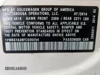 2015 Volkswagen Passat SE with VIN 1VWBS7A36FC005034, listed as a Copart auction lot 47081545 with 147,810 mi miles and Salvage title. Bid and sale history available at DreamBid. Image 14.