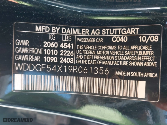 2009 Mercedes-Benz C-Class 3.0L Sport with VIN WDDGF54X19R061356, listed as a IAAI auction lot 41910107 with 300,926 mi miles. Bid and sale history available at carsss.com. Image 9.