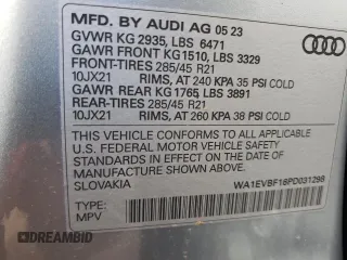 2023 Audi Q8 Premium Plus with VIN WA1EVBF16PD031298, listed as a Copart auction lot 67919624 with 10,073 mi miles and Salvage title. Bid and sale history available at DreamBid. Image 12.