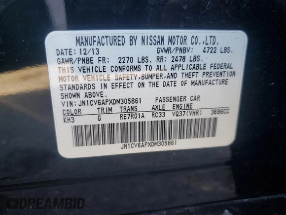 2013 Infiniti G37 Journey with VIN JN1CV6APXDM305861, listed as a Copart auction lot 49513915 with Not Provided miles and Salvage Title. Bid and sale history available at DreamBid. Image 12.