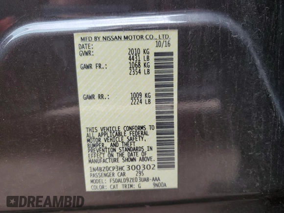 2017 Nissan LEAF SL with VIN 1N4BZ0CP3HC300302, listed as a Copart auction lot 62759983 with 81,350 mi miles. Bid and sale history available at carsss.com. Image 12.