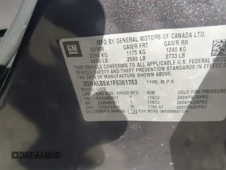 2015 Chevrolet Equinox LT with VIN 2GNALBEK1F6361763, listed as a IAAI auction lot 41649002 with Not Provided miles. Bid and sale history available at carsss.com. Image 9.