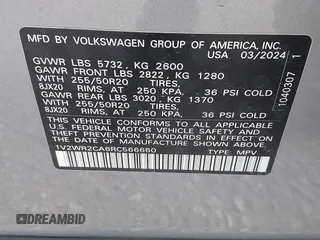 2024 Volkswagen Atlas SE with VIN 1V2WR2CA6RC566660, listed as a IAAI auction lot 41255378 with 12,814 mi miles and . Bid and sale history available at DreamBid. Image 9.