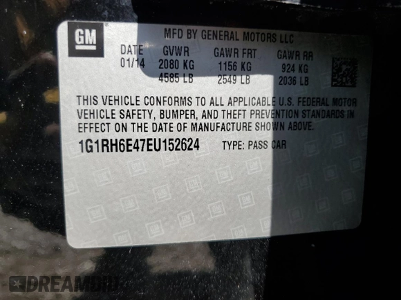 2014 Chevrolet Volt with VIN 1G1RH6E47EU152624, listed as a Copart auction lot 56297575 with 177,104 mi miles and Clean Title. Bid and sale history available at DreamBid. Image 12.
