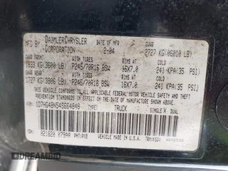 2004 Dodge Dakota SLT z VIN 1D7HG48N54S664848, wystawiony jako IAAI lot #42152635 z przebiegiem 153 824 mil mil oraz . Historia ofert i sprzedaży dostępna na DreamBid. Obrazek 9.