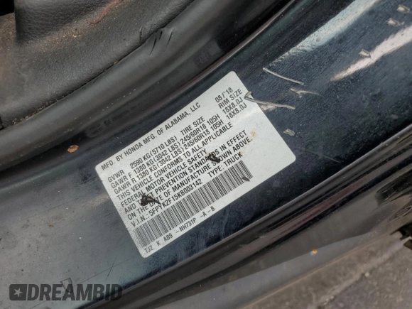 2019 Honda Ridgeline Sport with VIN 5FPYK2F15KB003142, listed as a Copart auction lot 57058235 with 173,049 mi miles and Clean title. Bid and sale history available at DreamBid. Image 12.