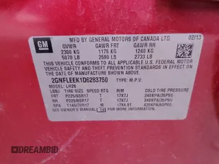 2013 Chevrolet Equinox LT with VIN 2GNFLEEK1D6283750, listed as a Copart auction lot 52260215 with 54,959 mi miles and Salvage Title. Bid and sale history available at DreamBid. Image 15.