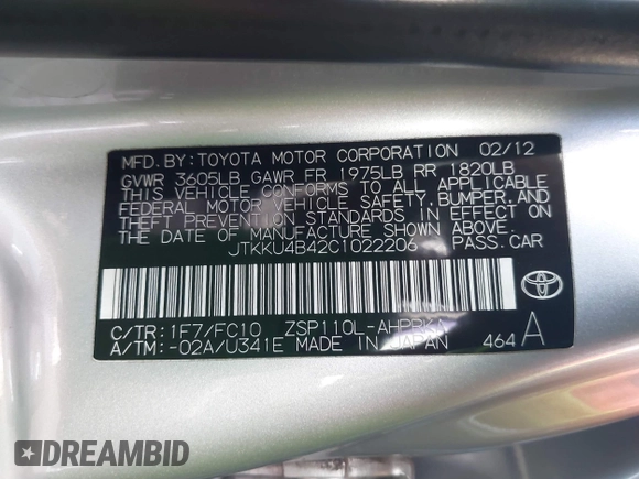 2012 Scion xD with VIN JTKKU4B42C1022206, listed as a IAAI auction lot 41743019 with 112,092 mi miles and . Bid and sale history available at DreamBid. Image 9.