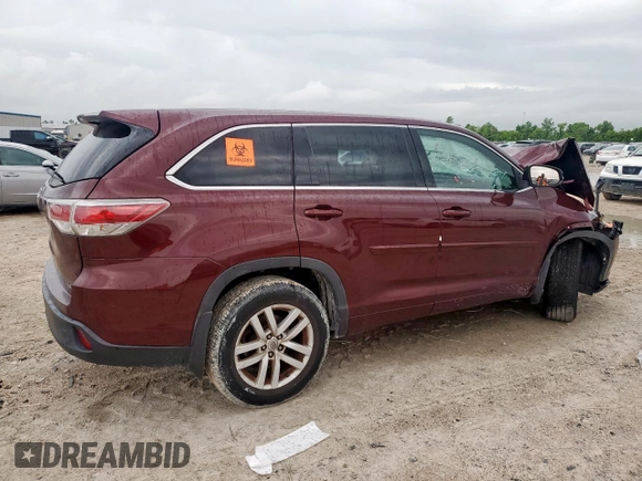 2015 Toyota Highlander LE z VIN 5TDZARFH0FS013178, wystawiony jako Copart lot #58406315 z przebiegiem Nie podano mil oraz Szkoda całkowita • Salvage title. Historia ofert i sprzedaży dostępna na DreamBid. Obrazek 3.