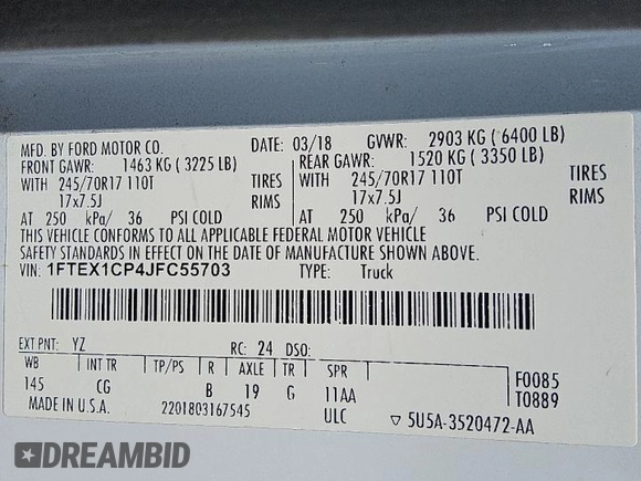 2018 Ford F-150 XL z VIN 1FTEX1CP4JFC55703, wystawiony jako Copart lot #58748825 z przebiegiem 152 891 mil mil oraz Czysty tytuł • Clean title. Historia ofert i sprzedaży dostępna na DreamBid. Obrazek 12.