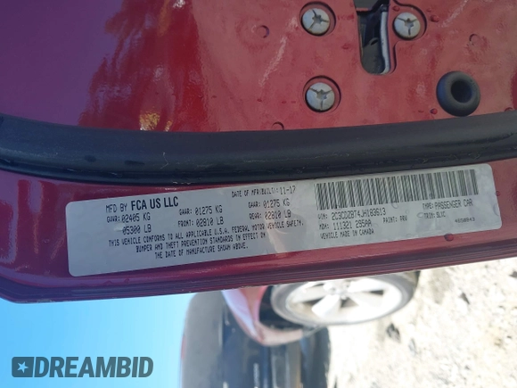 2018 Dodge Challenger R/T with VIN 2C3CDZBT4JH183613, listed as a IAAI auction lot 42736300 with 176,851 mi miles and . Bid and sale history available at DreamBid. Image 9.