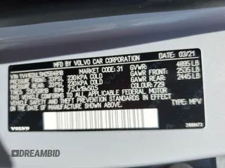 2021 Volvo XC40 Inscription with VIN YV4162UL5M2564818, listed as a Copart auction lot 58443445 with 36,557 mi miles and Salvage title. Bid and sale history available at DreamBid. Image 13.
