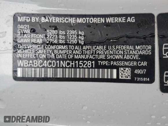 2022 BMW 8 Series M850i xDrive z VIN WBABC4C01NCH15281, wystawiony jako Copart lot #74353274 z przebiegiem Nie podano mil oraz Nie do naprawy • Non repairable. Historia ofert i sprzedaży dostępna na DreamBid. Obrazek 13.