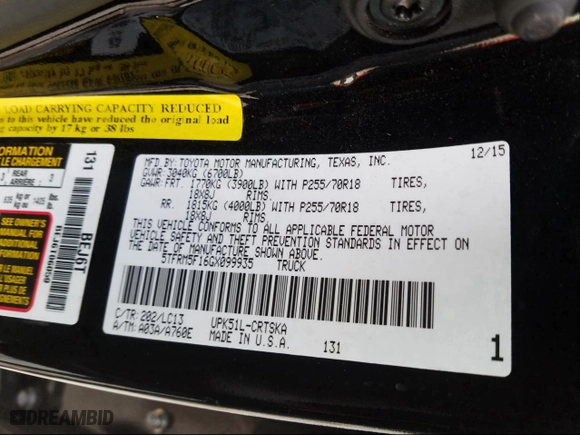 2016 Toyota Tundra 2WD Truck SR with VIN 5TFRM5F16GX099935, listed as a Copart auction lot 33724831 with 98,291 mi miles and Salvage Title. Bid and sale history available at carsss.com. Image 10.