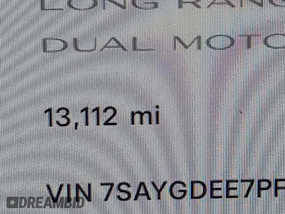 2023 Tesla Model Y Long Range with VIN 7SAYGDEE7PF856985, listed as a IAAI auction lot 42097675 with 13,112 mi miles and . Bid and sale history available at DreamBid. Image 16.